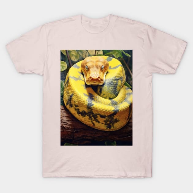 Serpentine Beauty: Oil Paint Hyperrealism - Amazing Zoo Anaconda T-Shirt by ABART BY ALEXST 